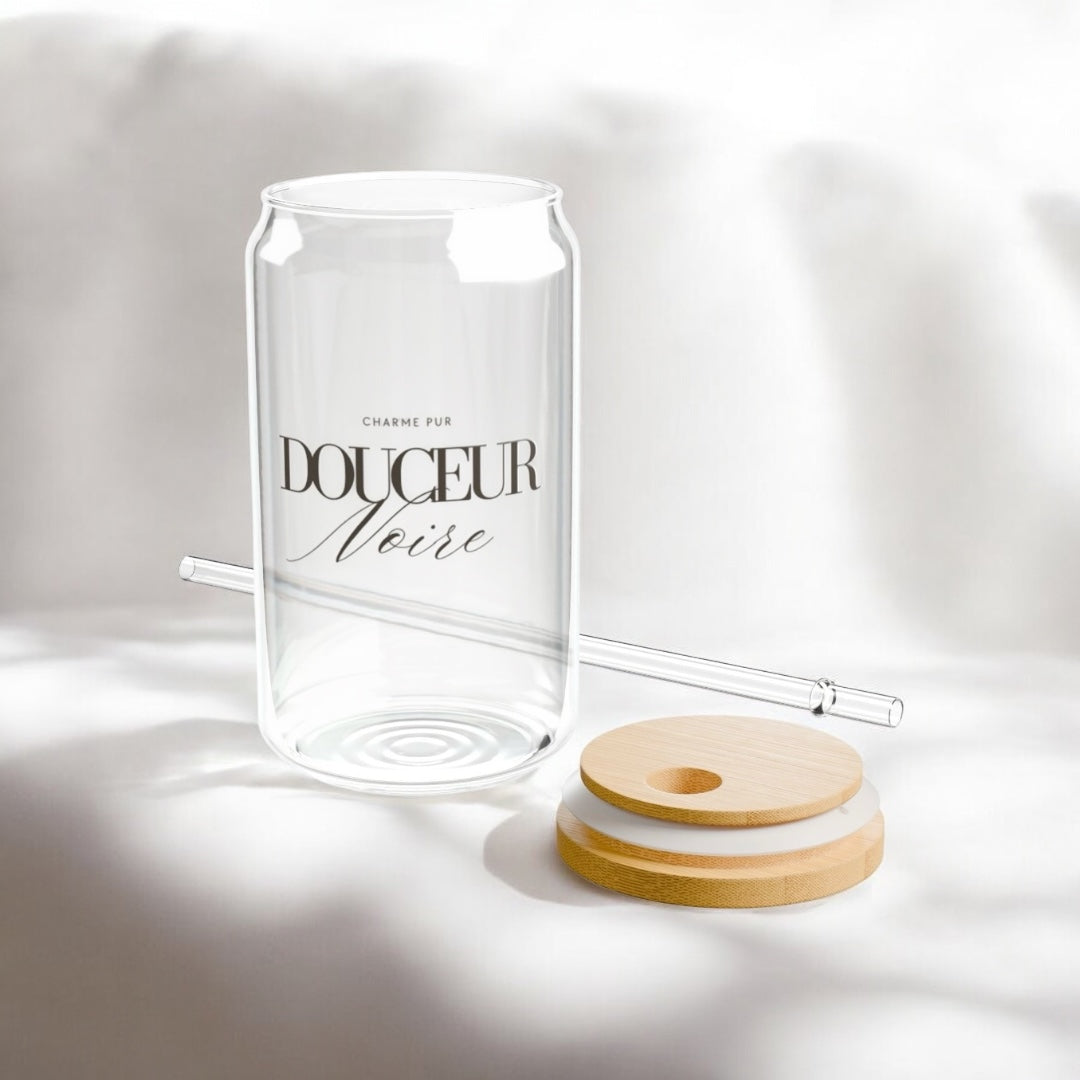 Douceur Noire | Chic Glass Sipper with Bamboo Lid